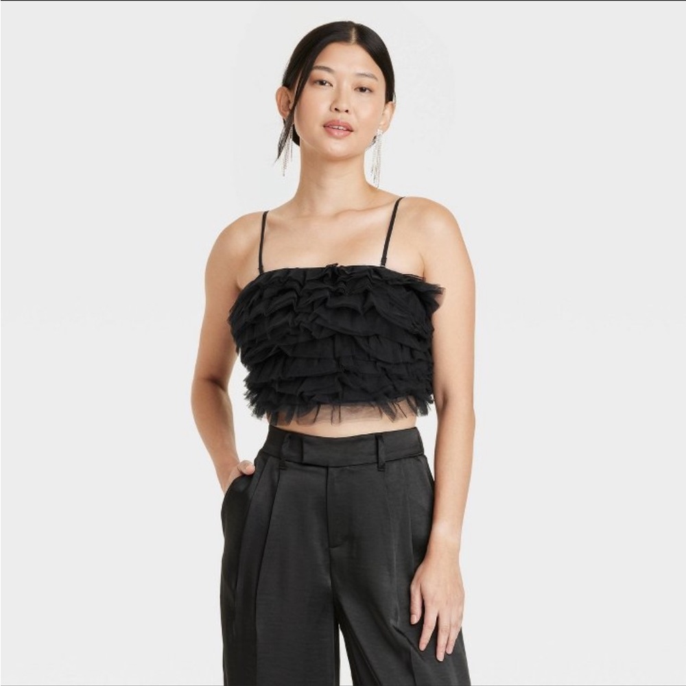 Women’s A New Day Tiny Tulle Slim Fit Tank Small Black